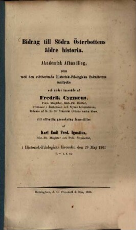 Bidrag till Södra Österbottens äldre historia : Akademisk Afhandling