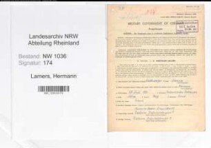 Entnazifizierung Hermann Lamers , geb. 27.07.1887 (Steiger)