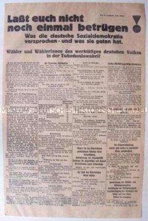 Sonderdruck der sudetendeutschen Kommunisten zur Wahl der Nationalversammlung der Tschechoslowakei 1935 zur Auseinandersetzung mit den Sozialdemokraten