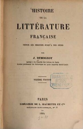 Histoire de la littérature française depuis ses origines jusqu'à nos jours