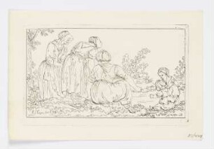 Drei Bäuerinnen und zwei Mädchen am Wasser, Blatt 3 der Folge "Etudes de figures dessine d’aprés nature"