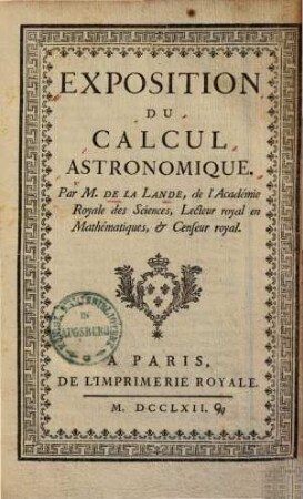 Exposition du calcul astronomique