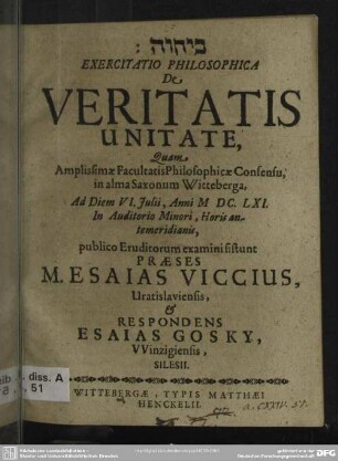 Exercitatio philosophica de veritatis unitate