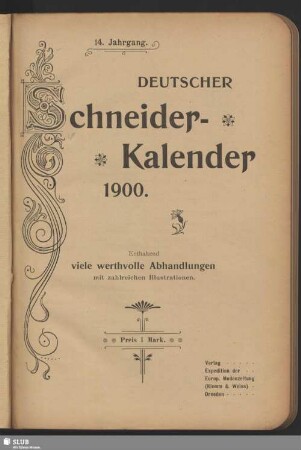 14.1900: Deutscher Schneider-Kalender : auf das Jahr ...