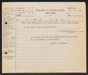 Brief von Gerhart Hauptmann an Robert Büchting an Liegnitz / Regierung