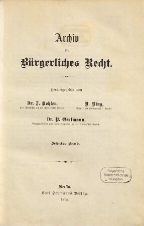 Archiv für bürgerliches Recht. 10. 1895