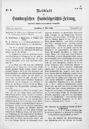 Beiblatt zur hamburgischen Handelsgerichts-Zeitung No. 3. Hamburg, 2. Mai 1868.
