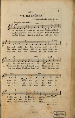 Sechs vierstimmige Lieder : für Sopran, Alt, Tenor u. Bass ; im Freien zu singen ; op. 59
