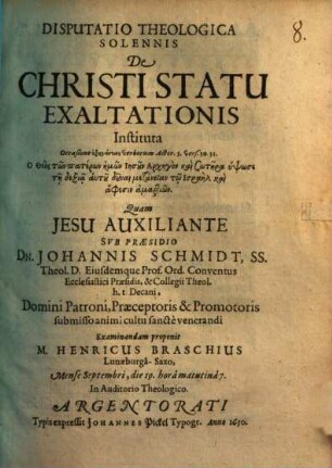 Disp. theol. ... de Christi statu exaltationis ...