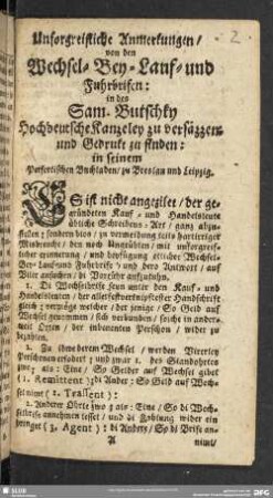 Unforgreifliche Anmerkungen, von den Wechsel- Bey- Lauf- und Fuhrbrifen