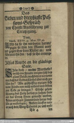 Das Sieben und dreyßigste Passions-Gespräch von Christi Ausführung zur Creutzigung