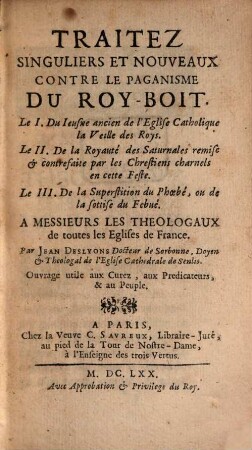 Traitez singuliers ... contre le Paganisme du Roy-Boit