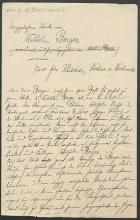 Gutachten über ein Klaviertrio (ohne Opus-Zahl) von Wilhelm Berger
