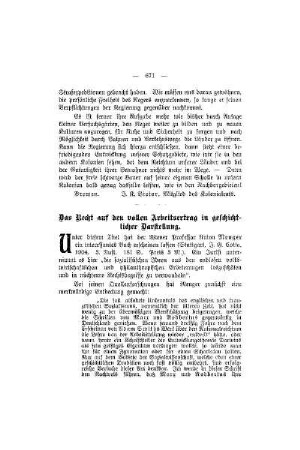 Das Recht auf den vollen Arbeitsertrag in geschichtlicher Darstellung