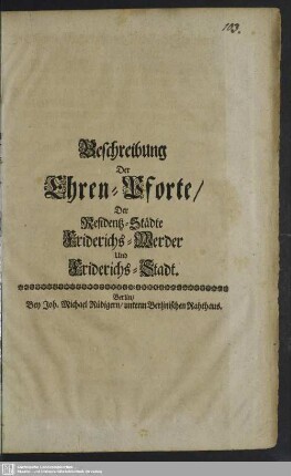 Beschreibung der Ehren-Pforte der Residenz-Städte Friedrichs-Werder und Friedrichs-Stadt