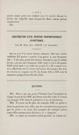 Construction d'une moyenne proportionnelle géométrique.