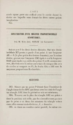 Construction d'une moyenne proportionnelle géométrique.