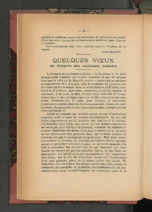 Quelques Voeux du Congrès des anciennes colonies.