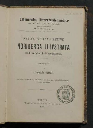 Noriberga illustrata und andere Städtegedichte