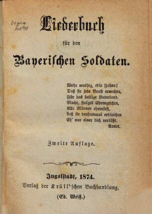 Liederbuch für den Bayerischen Soldaten