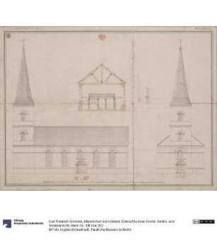 Altenkirchen bei Koblenz. Entwurf zu einer Kirche. Seiten- und Vorderansicht