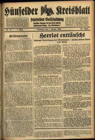 Erste Ausgabe vom Samstag, den 01. Oktober 1932.
