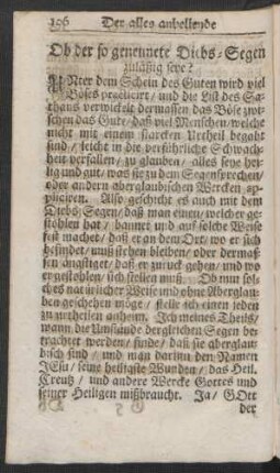 Ob der so genennete Diebs-Segen zuläßig seye?