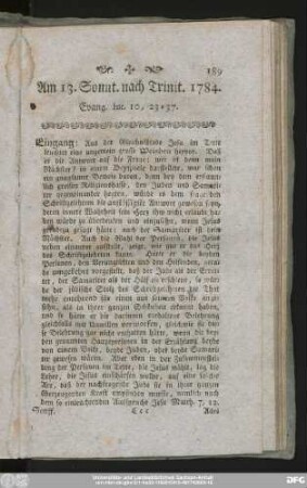 Am 13. Sonnt. nach Trinit. 1784. Evang. Luc. 10, 23 - 37.