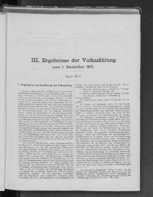 III. Ergebnisse der Volkszählung vom 1. Dezember 1871.