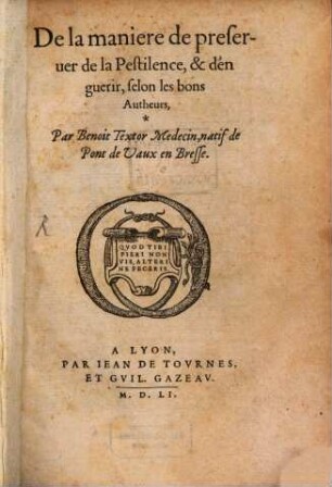 Dela maniere de preserver de la Pestilence
