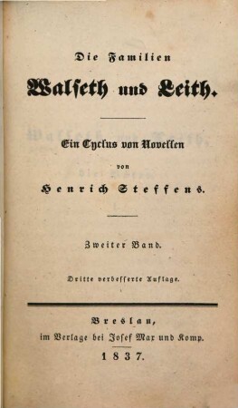 Novellen : Gesammt-Ausgabe, 4. Die Familien Walseth und Leith. 3. Bd. : ein Cyclus von Novellen
