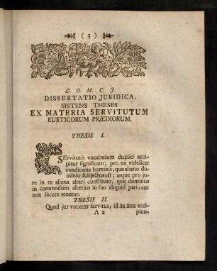 3-12, Dissertatio Juridica, Sistens Theses Ex Materia Servitutum Rusticorum Praediorum