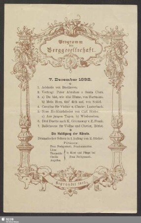 Programm der Berggesellschaft : 7. December 1892
