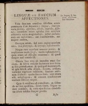 Linguæ et Faucium Affectiones.