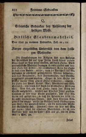 Q. Erbauliche Gedanken bey Anhörung der heiligen Messe.
