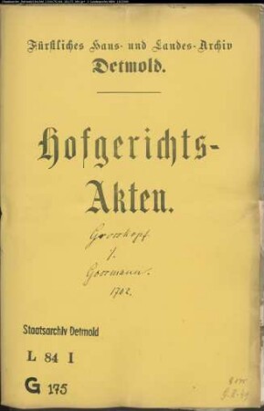 Großkopf, Heinrich, Konduktor zu Braunenbruch gegen Johann Christoph Gossmann - Schuldforderung