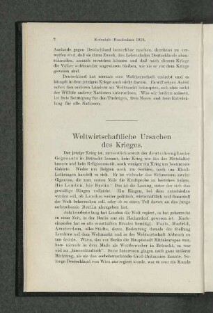 Weltwirtschaftliche Ursachen des Krieges.