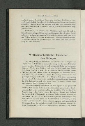 Weltwirtschaftliche Ursachen des Krieges.