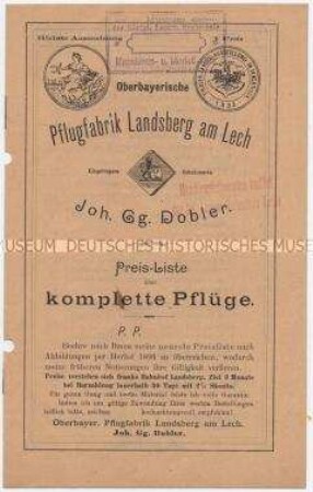 Preisliste über Pflüge