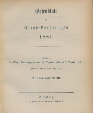 1881: Gesetzblatt für Elsaß-Lothringen