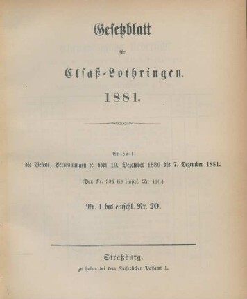 1881: Gesetzblatt für Elsaß-Lothringen