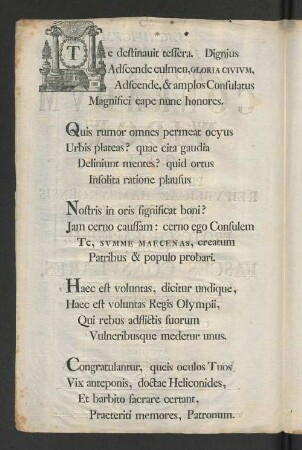 [Ad Magnificvm Et Illvstrem Virvm, Dominvm Conradvm Widow, J. V. L. Prvdentissimvm Reipvblicae Hambvrgensis Senatorem Et Protoscholarcham, ... ]