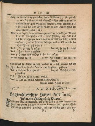 Hochwohlgebohrne Herren Provisores, Insonders Hochgeehrte Herren!