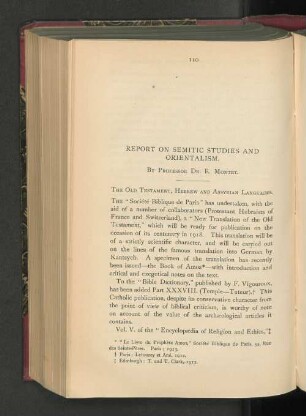 Report on Semitic Studies and Orientalism.