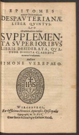 Epitomes novae Grammatices Despauterianae Liber Quintus:
