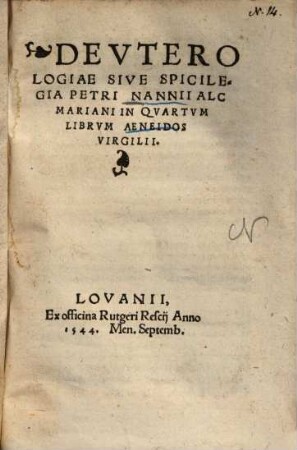 Deuterologiae sive spicilegia in quartum librum Aeneidos Virgilii