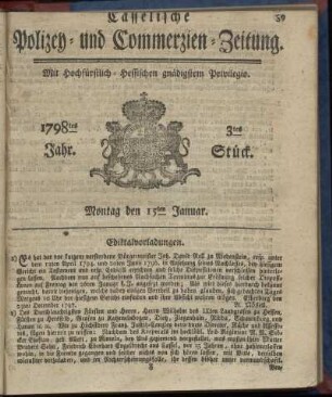 3tes Stueck, Montag den 15ten Januar 1798