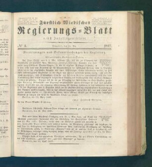 Regierungs-Blatt der Fürstlich-Wiedischen Regierung in Neuwied