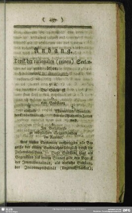 Anhang. Topik der rationalen (reinen) Seelenlehre