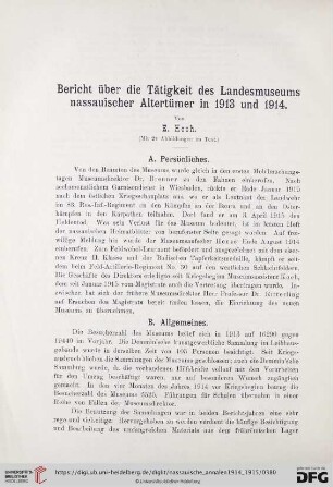 Bericht über die Tätigkeit des Landesmuseum nassauischer Altertümer in 1913 und 1914